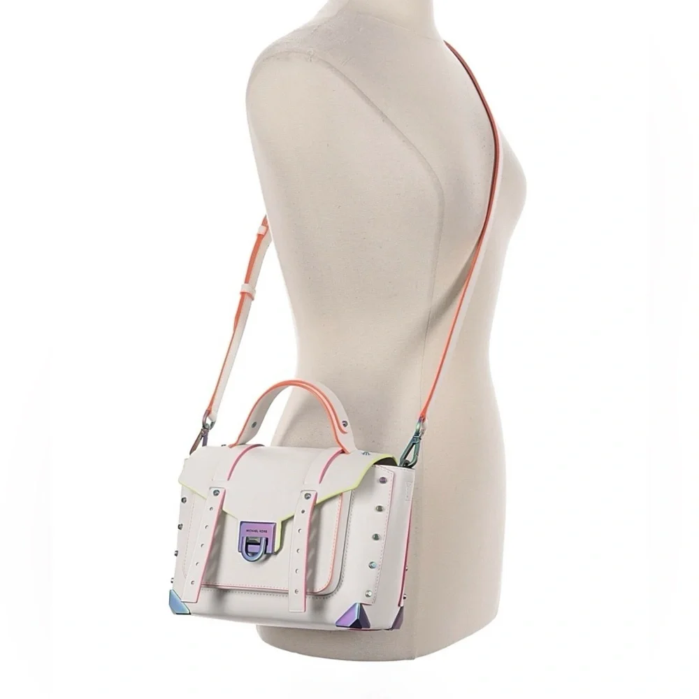 MICHAEL KORS ~ Small White Crossbody Satchel w/Multicolor Accents Monochromatic